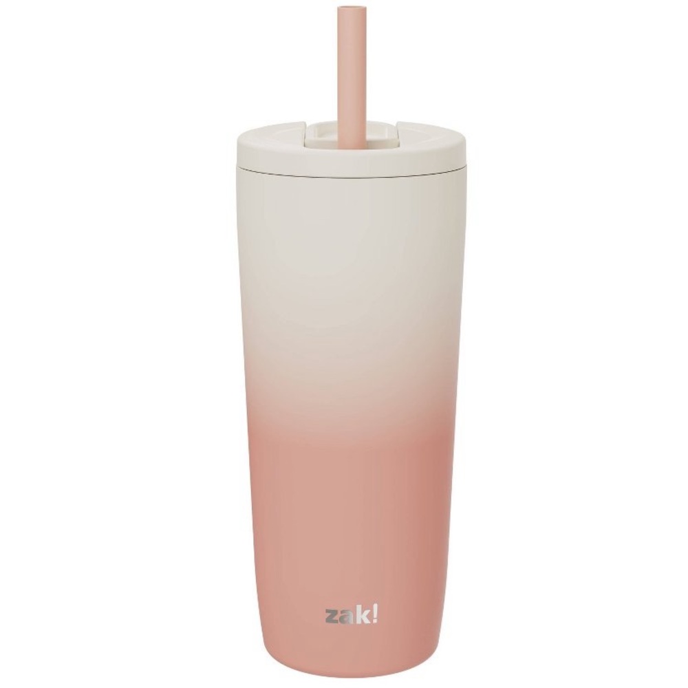 Zak! Ombre Pink and Cream Stainless Steel Tumbler with Straw